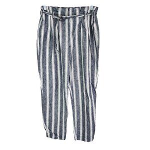 Womens Abercrombie & Fitch Blue White Striped Crop Pants w/ Belt Hi Rise Size M